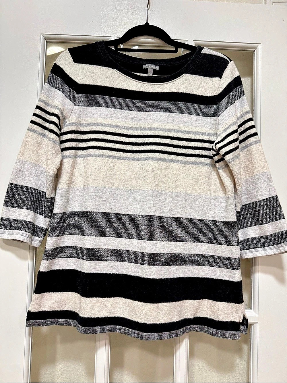 T By Talbots Striped Cotton Tunic Black & White Size Large Like New